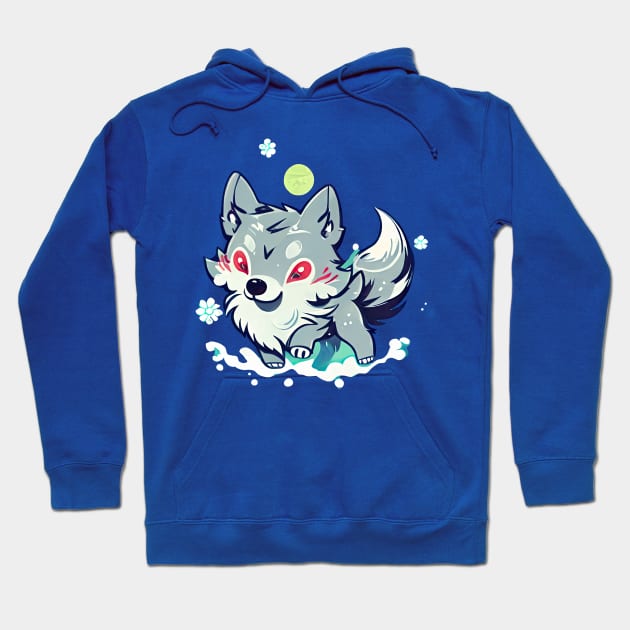 A Cute Cartoon Wolf Prancing Under an Elegant Grey Moon - An Instant Classic! Hoodie by NeuralCanvasStudio